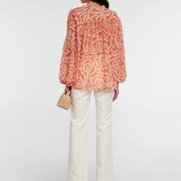 Diane Von Furstenberg Orange Cream Puff Sleeve Blouse - Picture 4 of 6